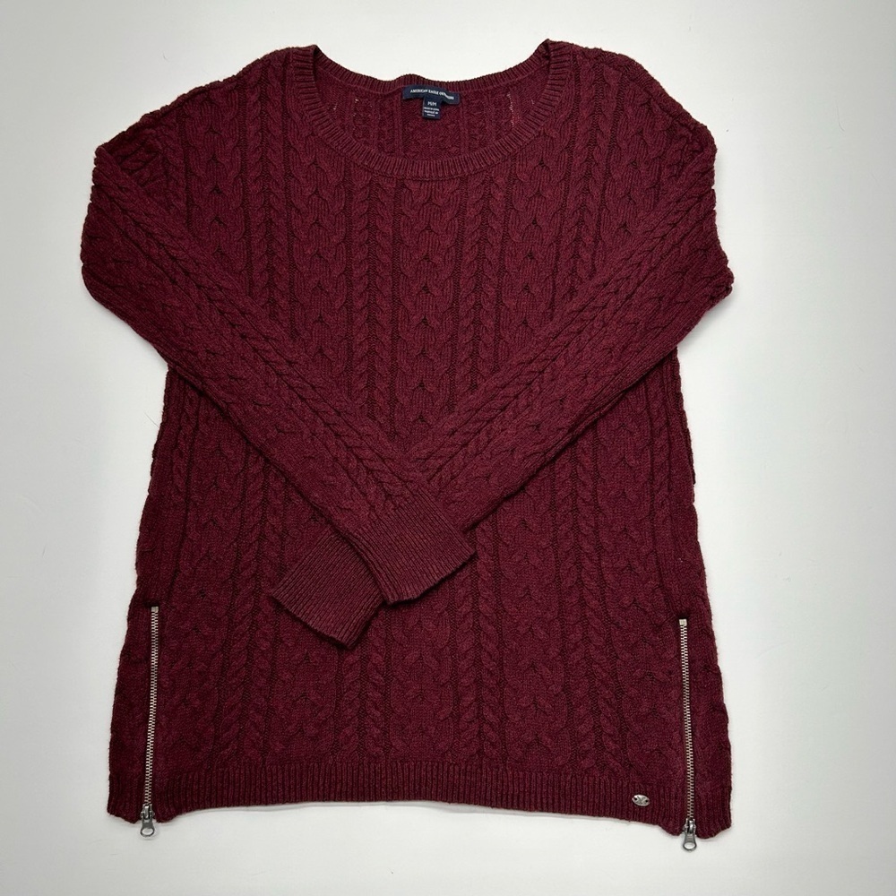 American Eagle Women’s Maroon Cable Knit Sweater M Y2K PREPPY CASUAL